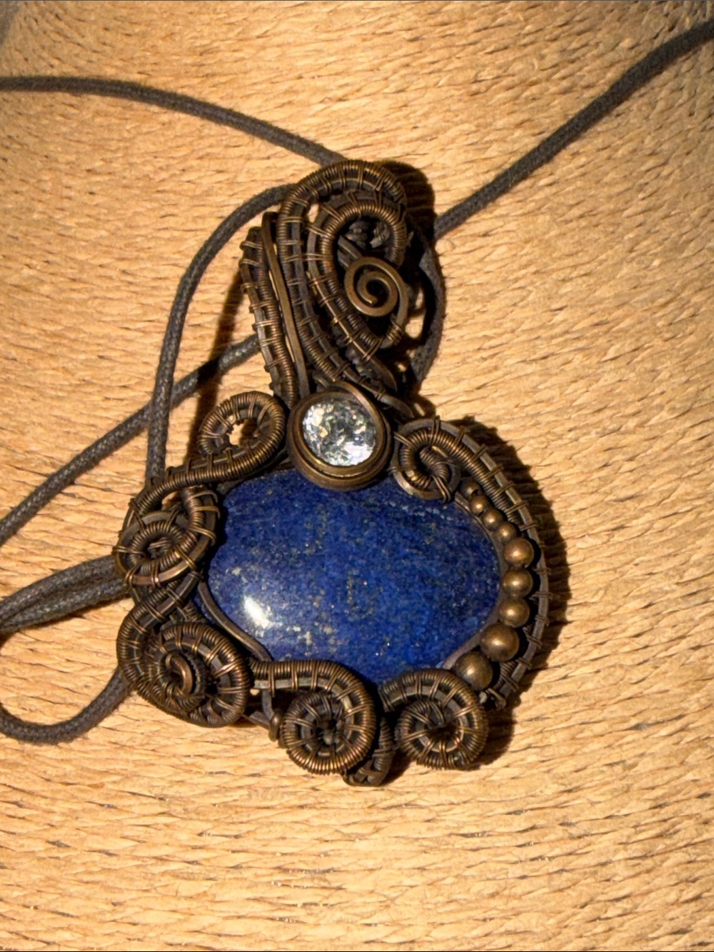 Handcrafted Lapis Lazuli Wire-Wrap Pendant Necklace  WORK OF ART GORGEOUS